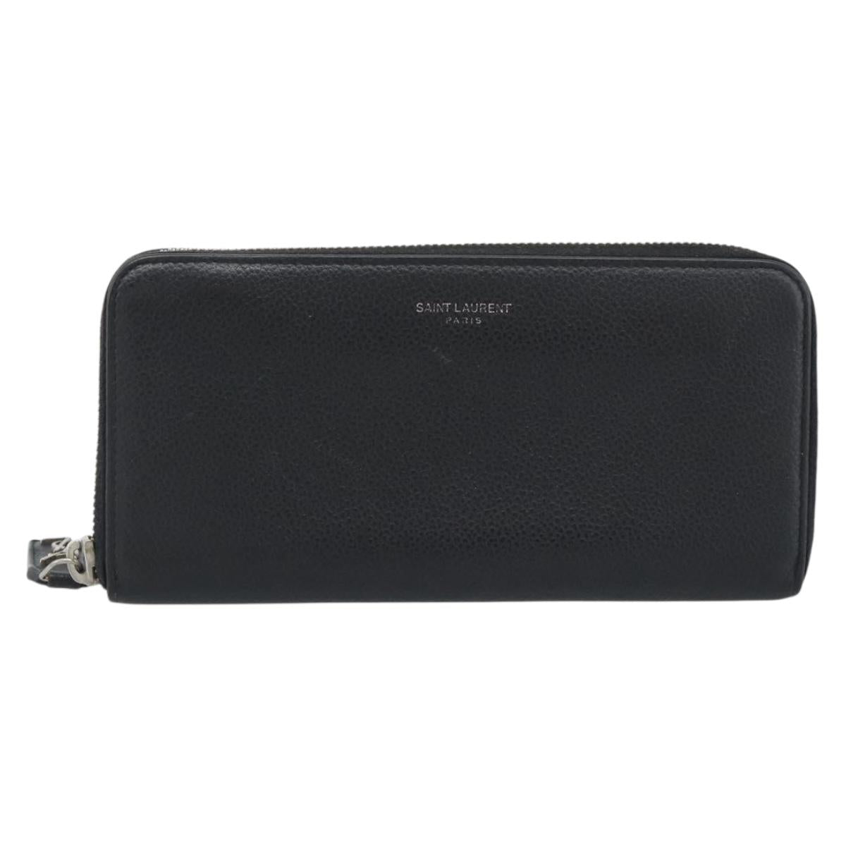 SAINT LAURENT Long Wallet Leather Black Silver Auth bs36739