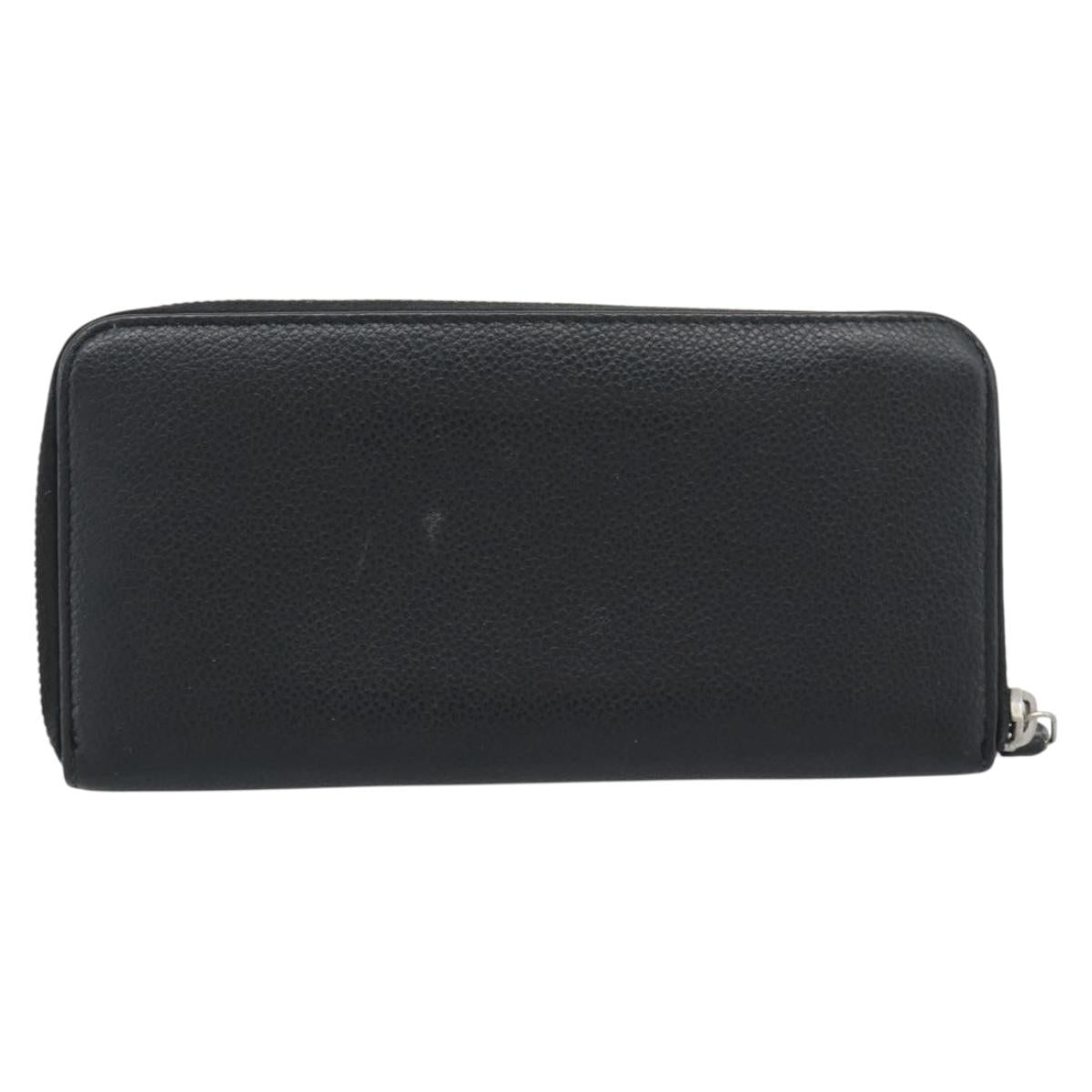 SAINT LAURENT Long Wallet Leather Black Silver Auth bs36739