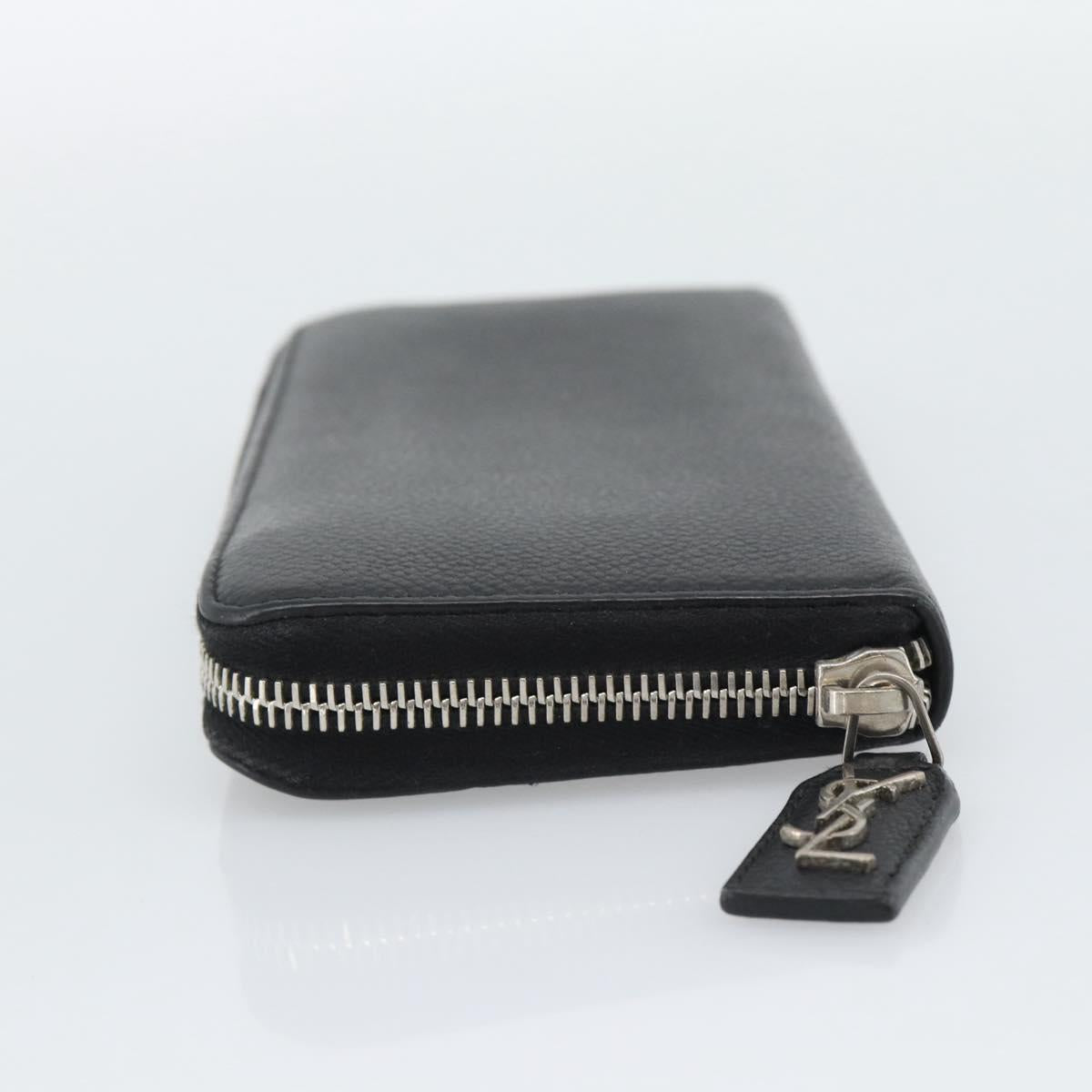 SAINT LAURENT Long Wallet Leather Black Silver Auth bs36739