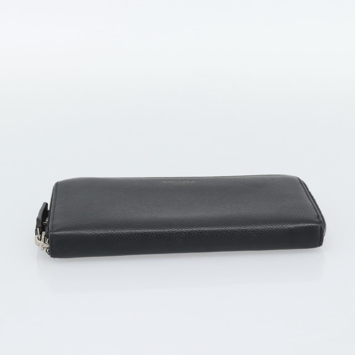 SAINT LAURENT Long Wallet Leather Black Silver Auth bs36739