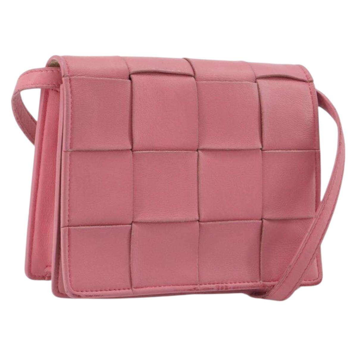 BOTTEGA VENETA MAXI INTRECCIATO Cassette Shoulder Bag Pink Gold Auth bs36741