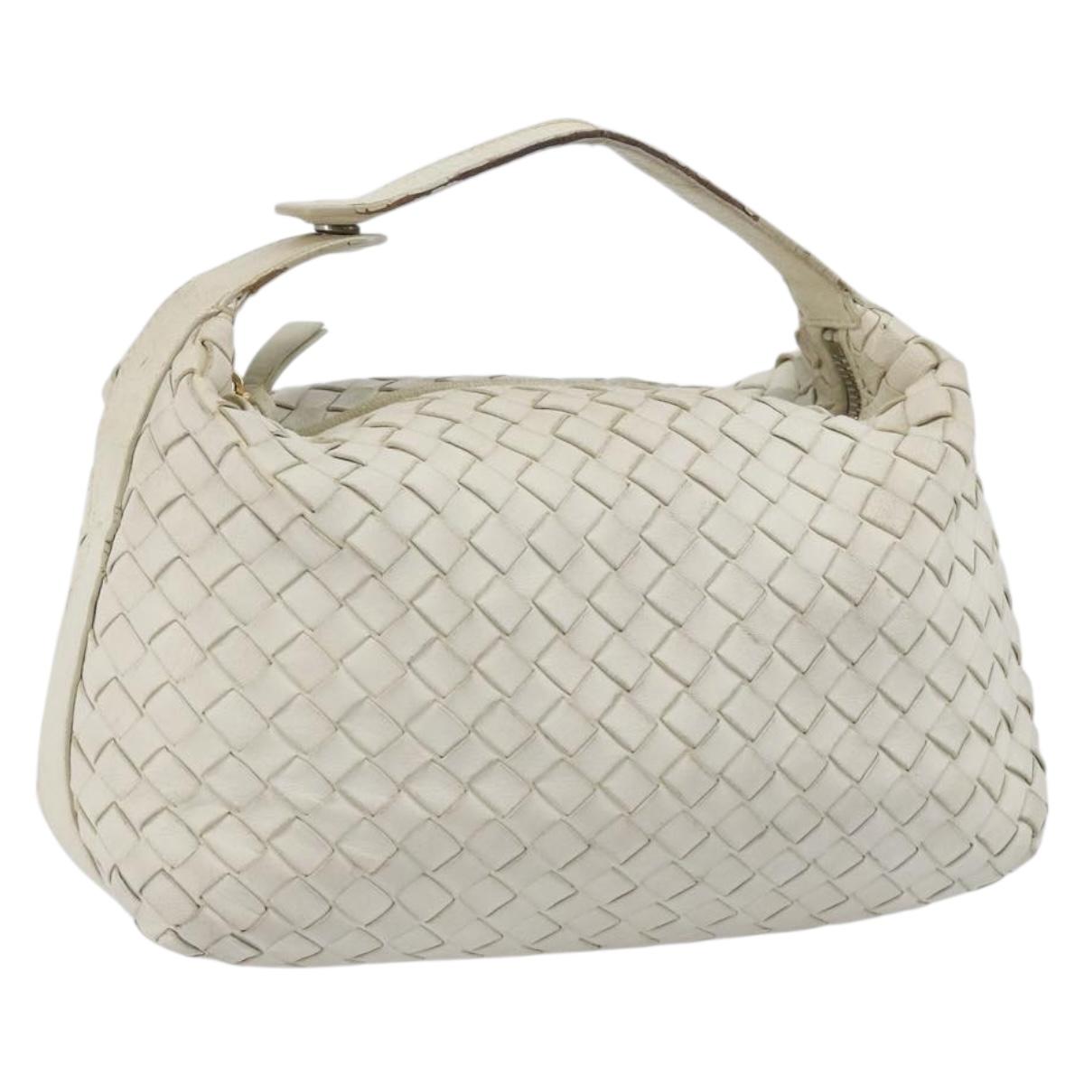 BOTTEGA VENETA INTRECCIATO Hand Bag Leather White Gold Auth bs36742