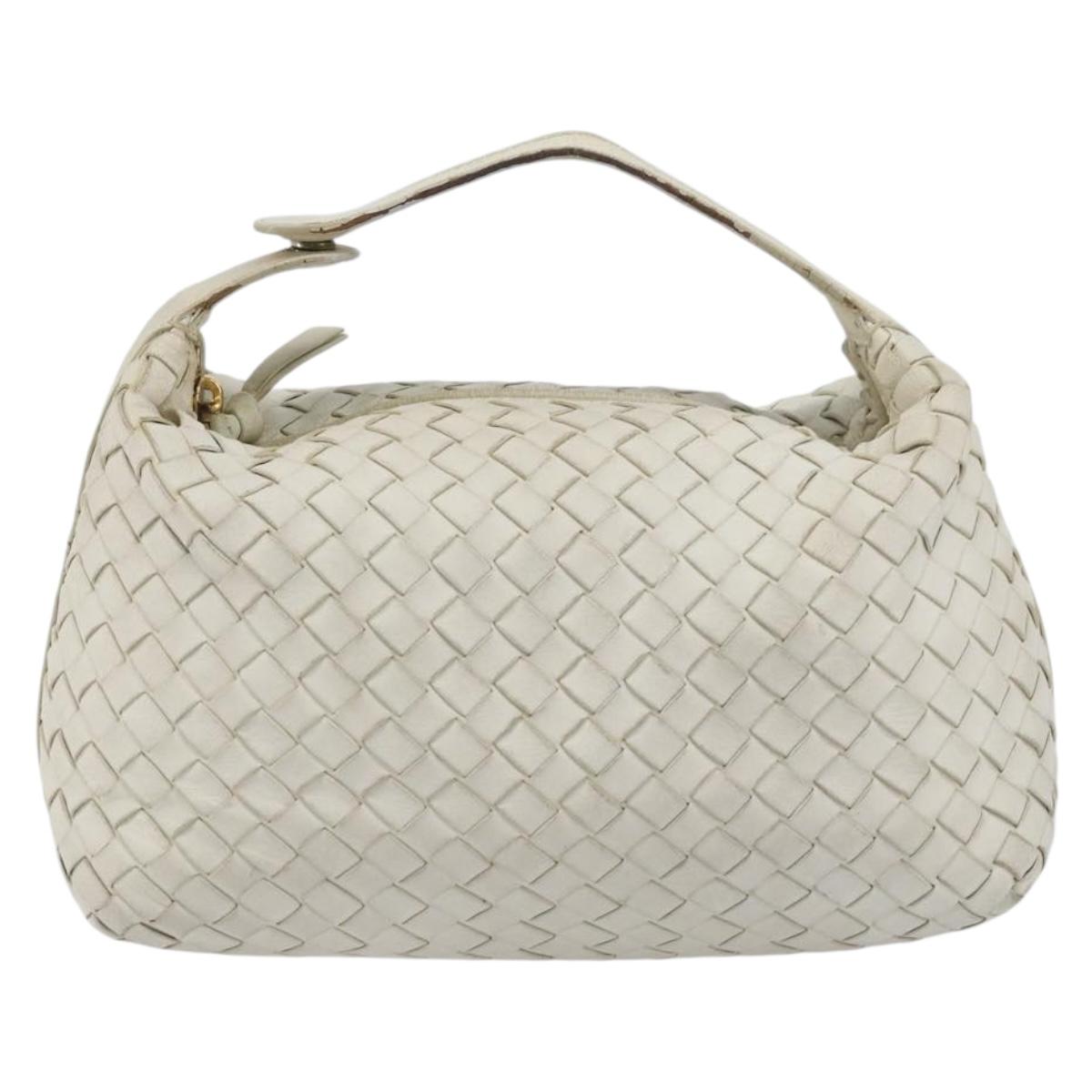 BOTTEGA VENETA INTRECCIATO Hand Bag Leather White Gold Auth bs36742