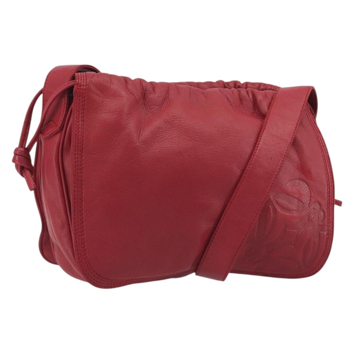LOEWE Shoulder Bag Leather Red Gold Auth bs36743A