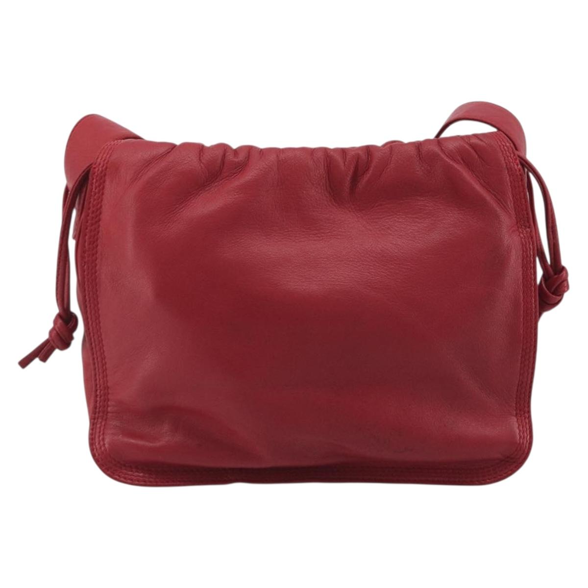 LOEWE Shoulder Bag Leather Red Gold Auth bs36743A