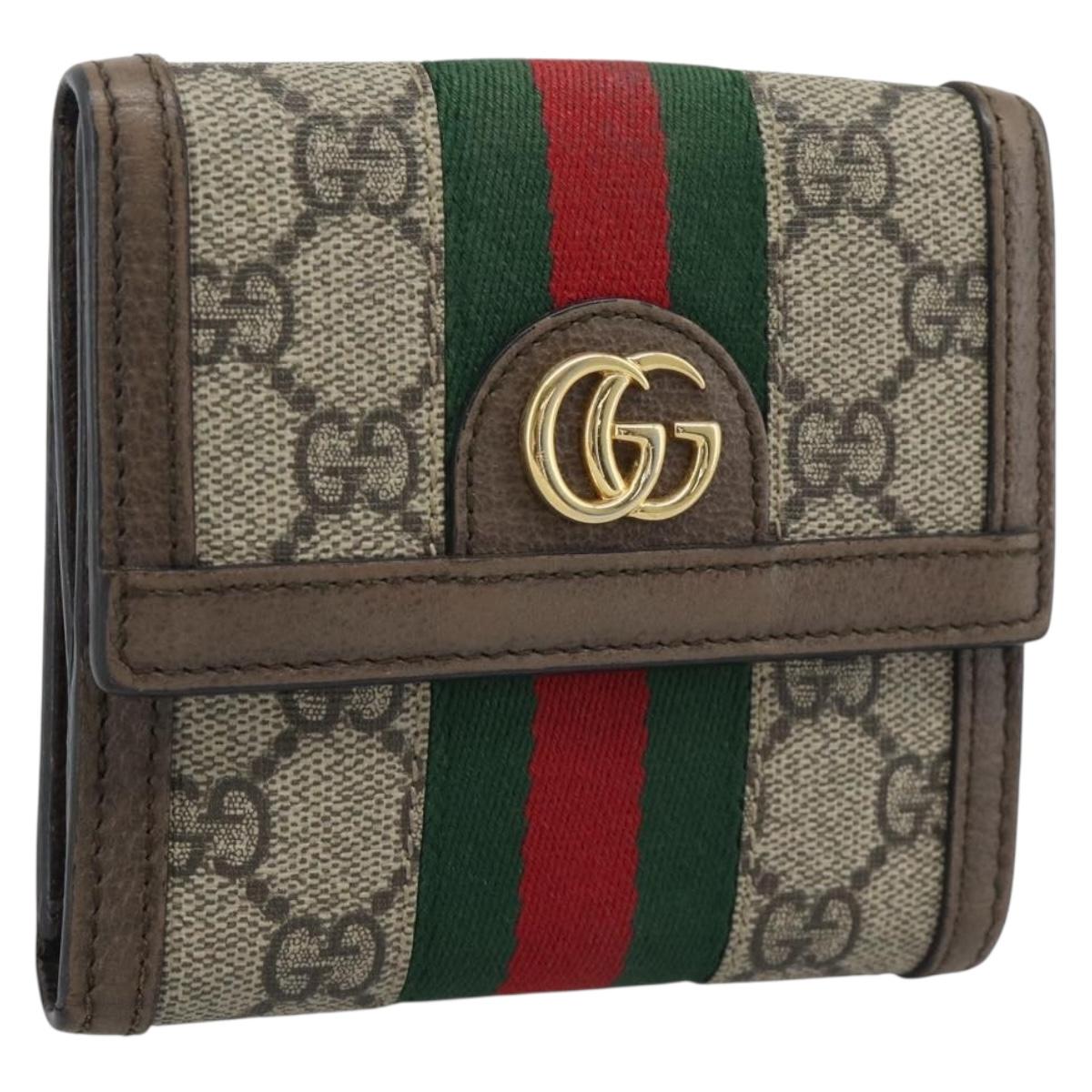 GUCCI Ophdia GG Web Sherry Line Wallet PVC Beige Gold 523173 Auth bs36745