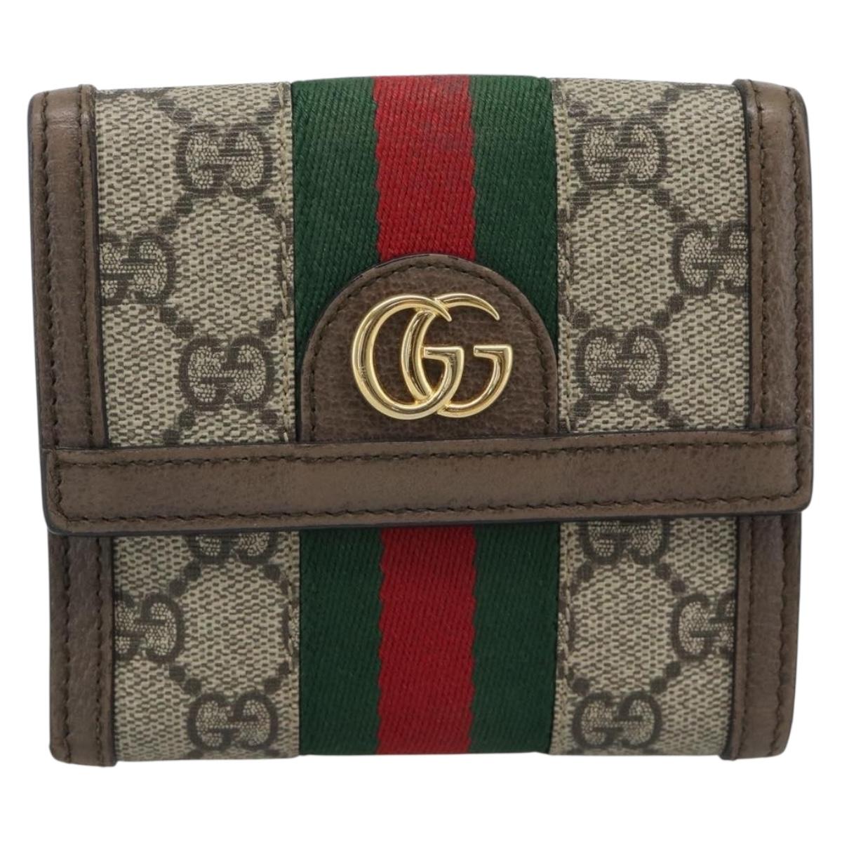 GUCCI Ophdia GG Web Sherry Line Wallet PVC Beige Gold 523173 Auth bs36745