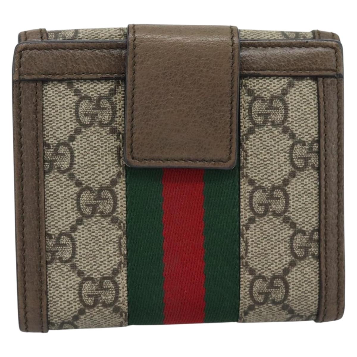 GUCCI Ophdia GG Web Sherry Line Wallet PVC Beige Gold 523173 Auth bs36745