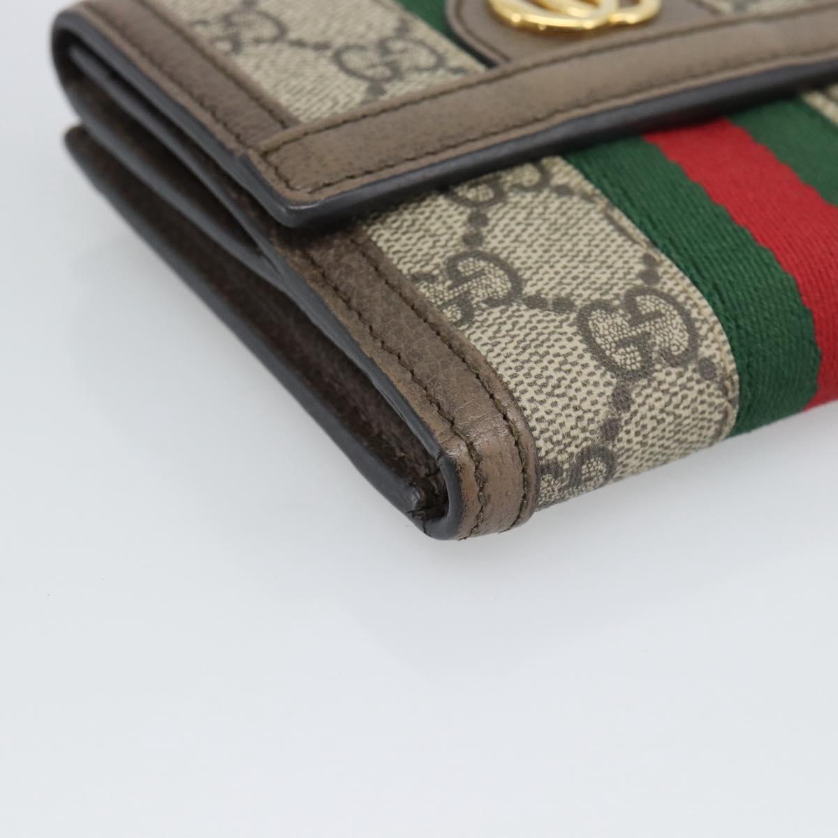 GUCCI Ophdia GG Web Sherry Line Wallet PVC Beige Gold 523173 Auth bs36745