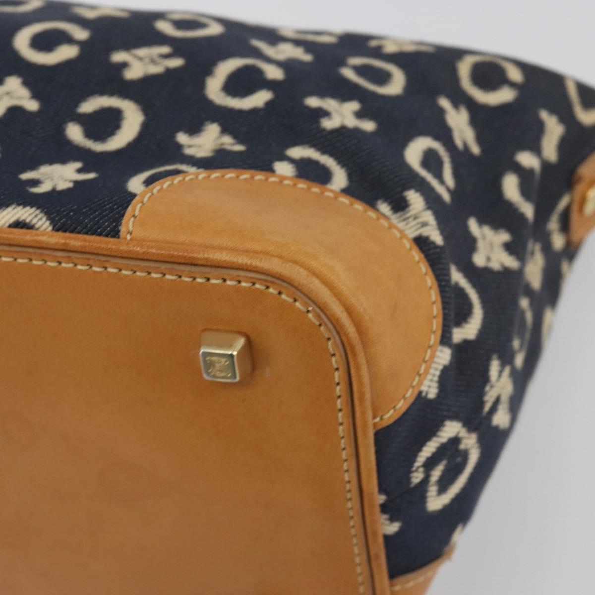 CELINE C Macadam Canvas Shoulder Bag Blue Gold Auth bs36746