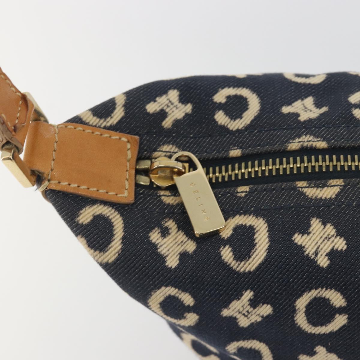 CELINE C Macadam Canvas Shoulder Bag Blue Gold Auth bs36746
