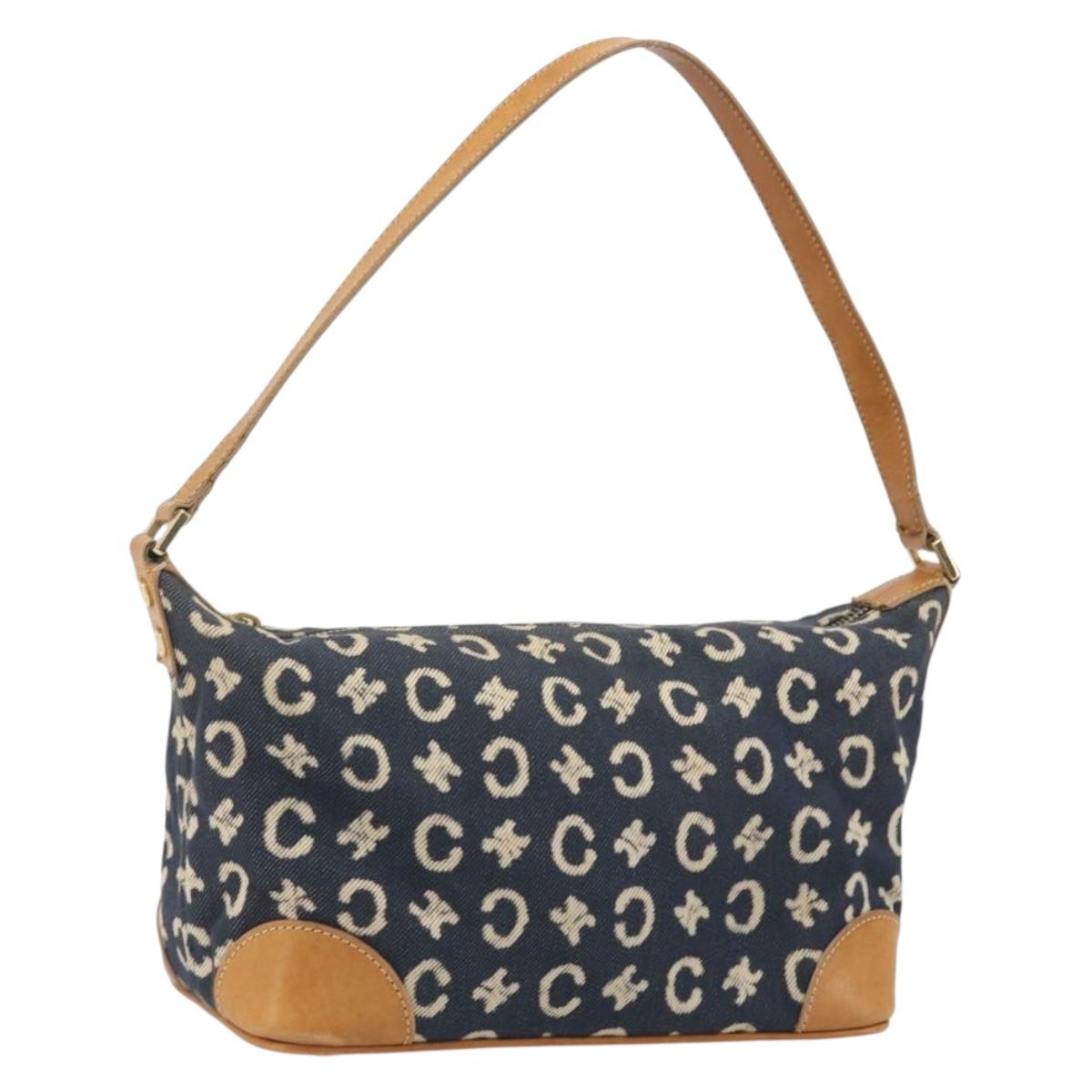 CELINE C Macadam Canvas Shoulder Bag Blue Gold Auth bs36746
