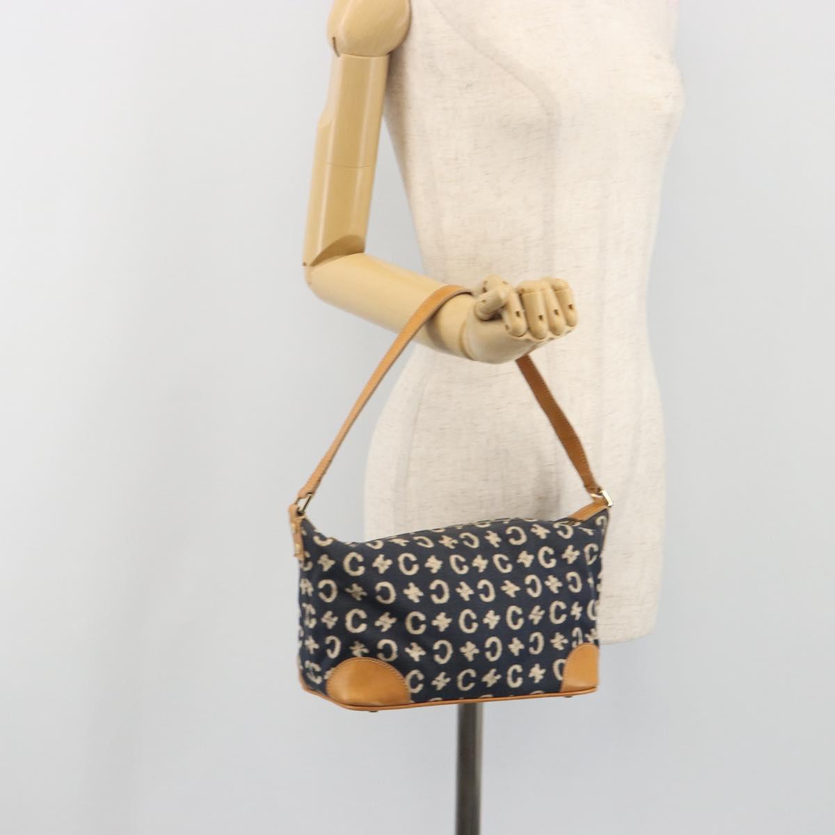 CELINE C Macadam Canvas Shoulder Bag Blue Gold Auth bs36746