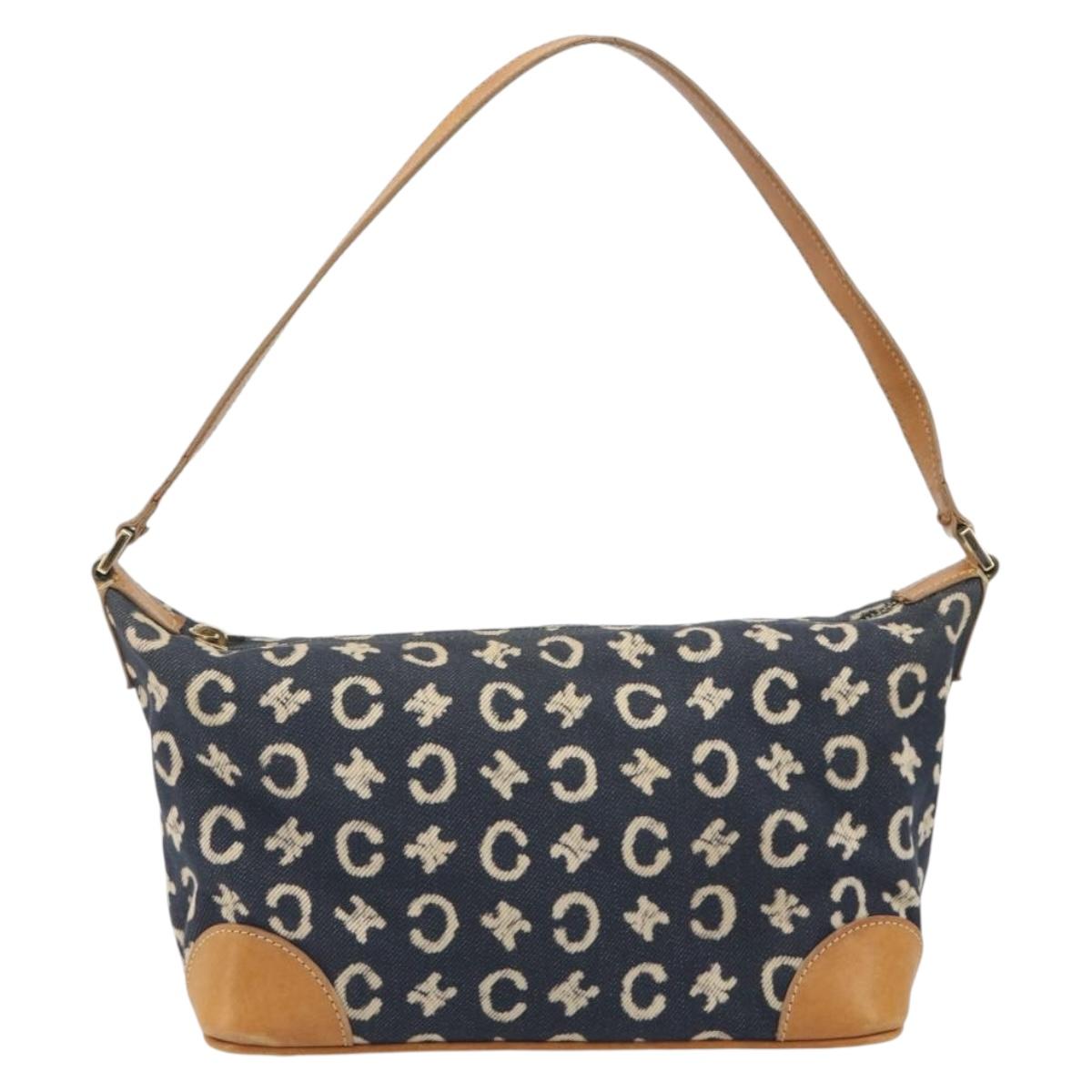 CELINE C Macadam Canvas Shoulder Bag Blue Gold Auth bs36746