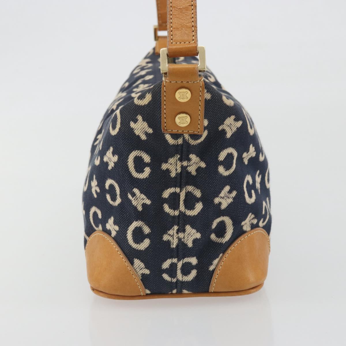 CELINE C Macadam Canvas Shoulder Bag Blue Gold Auth bs36746