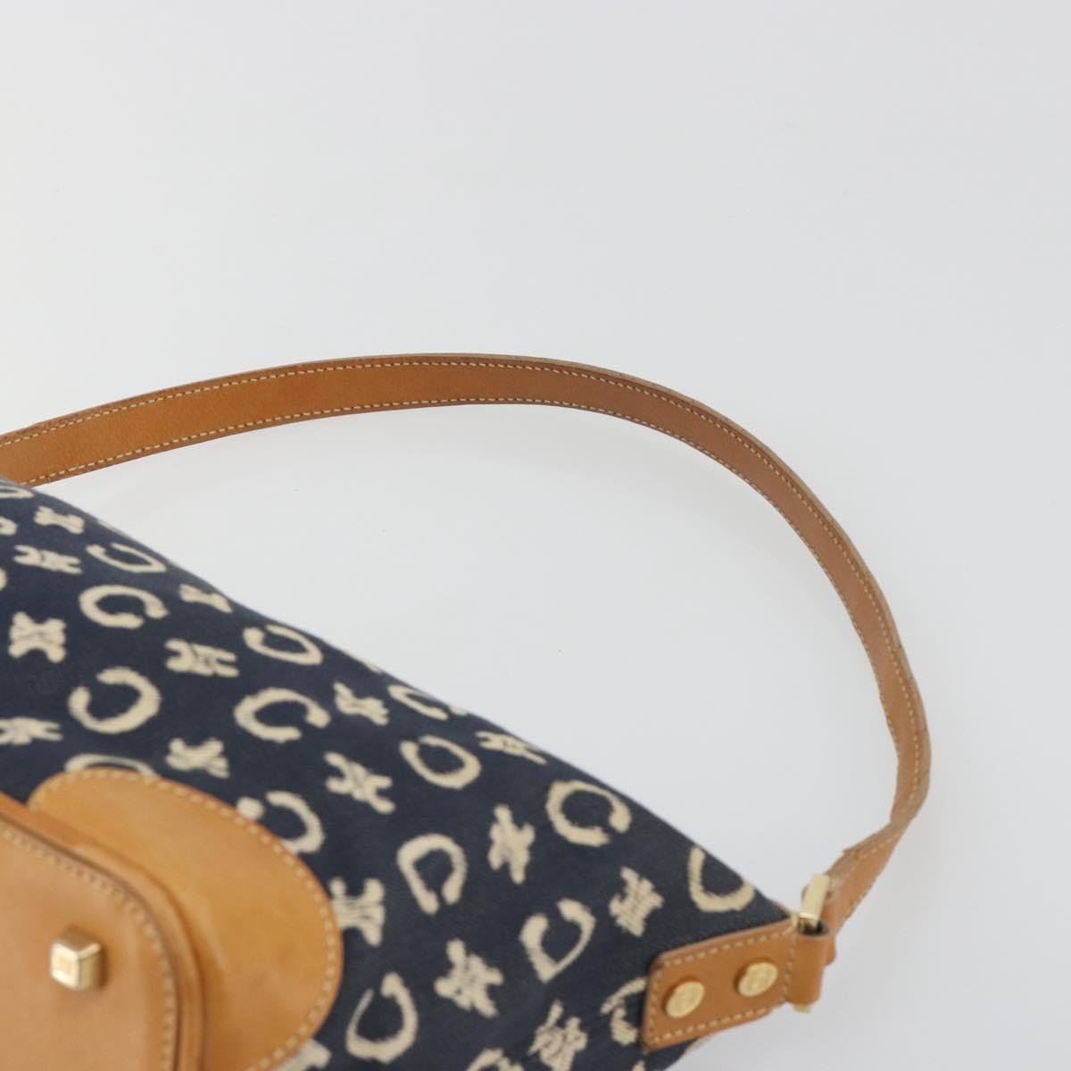 CELINE C Macadam Canvas Shoulder Bag Blue Gold Auth bs36746