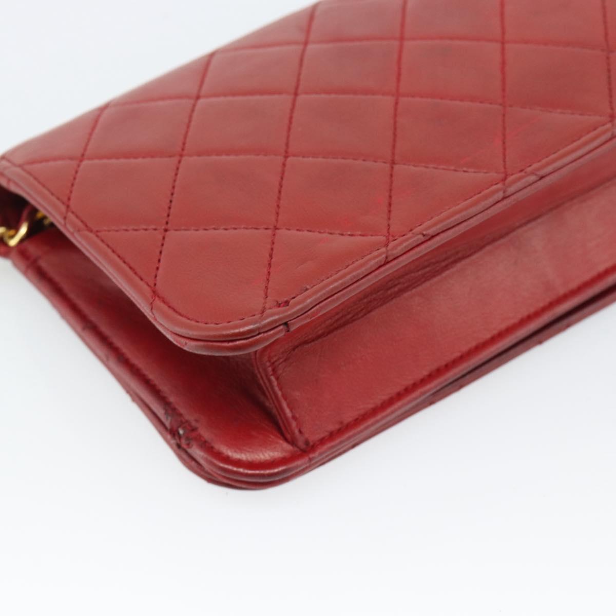 CHANEL Matelasse Chain Shoulder Bag Lamb Skin Red Gold CC Auth bs36747