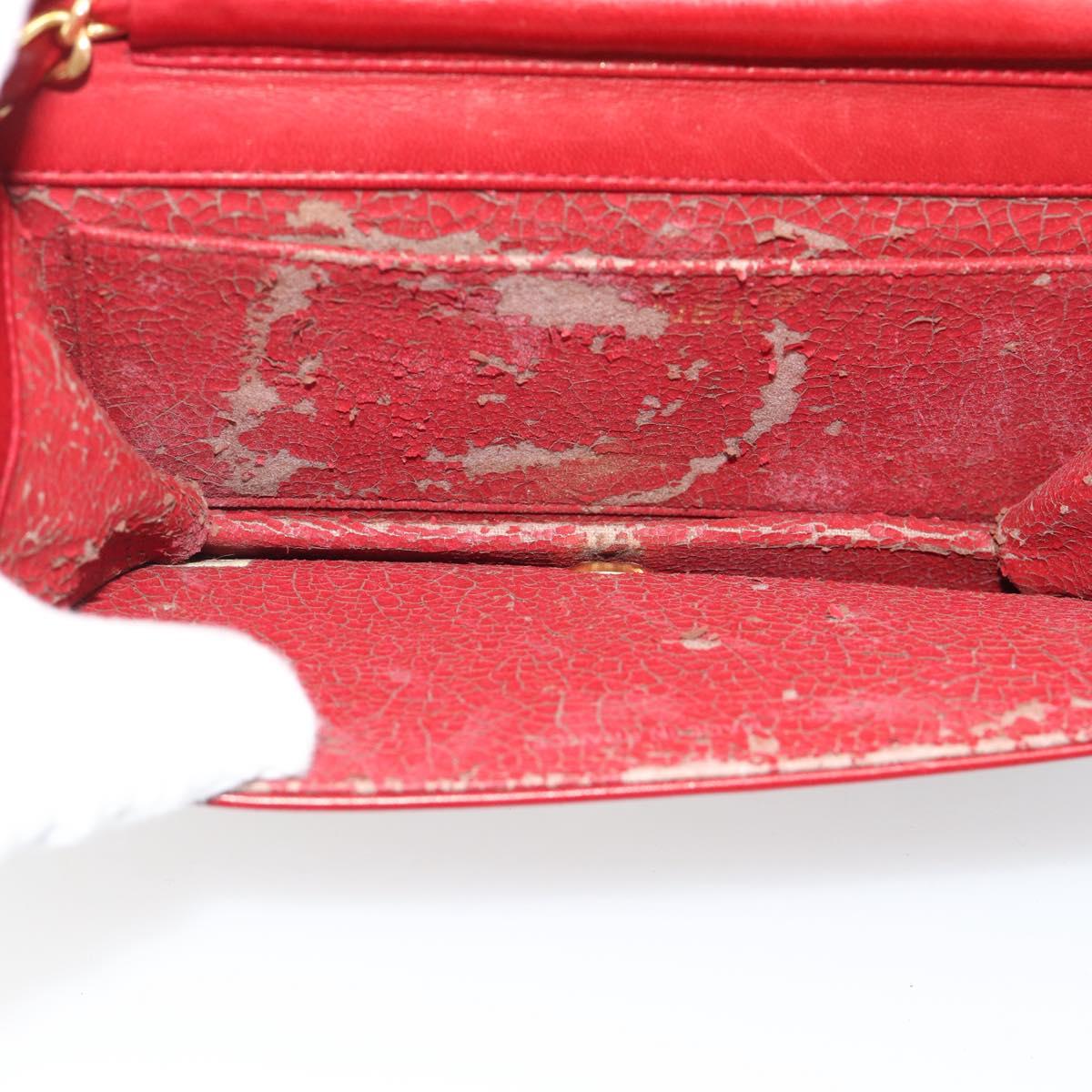CHANEL Matelasse Chain Shoulder Bag Lamb Skin Red Gold CC Auth bs36747