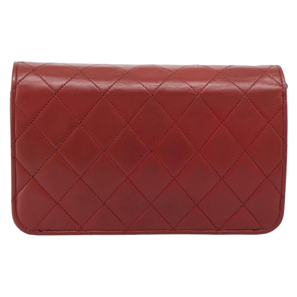 CHANEL Matelasse Chain Shoulder Bag Lamb Skin Red Gold CC Auth bs36747