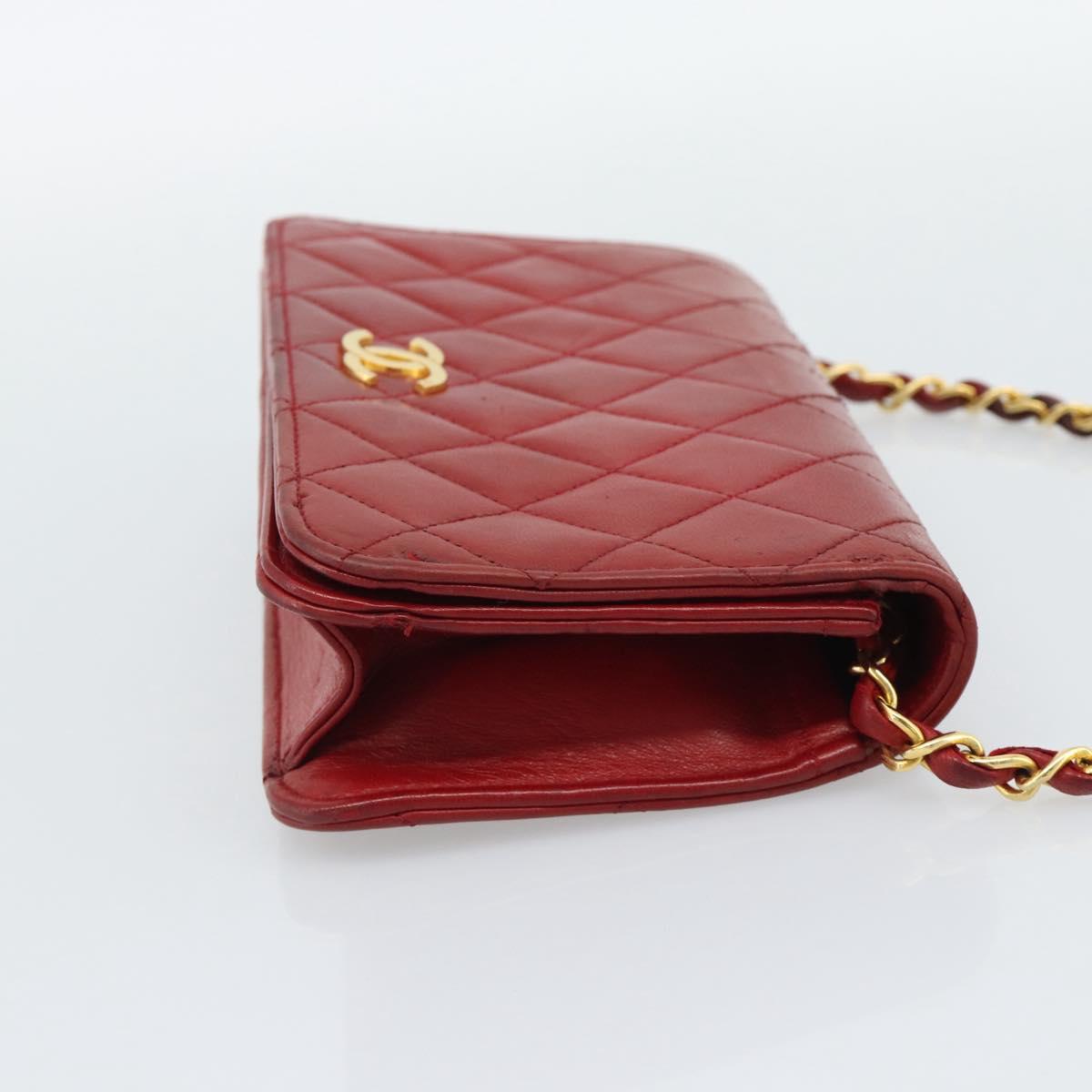 CHANEL Matelasse Chain Shoulder Bag Lamb Skin Red Gold CC Auth bs36747