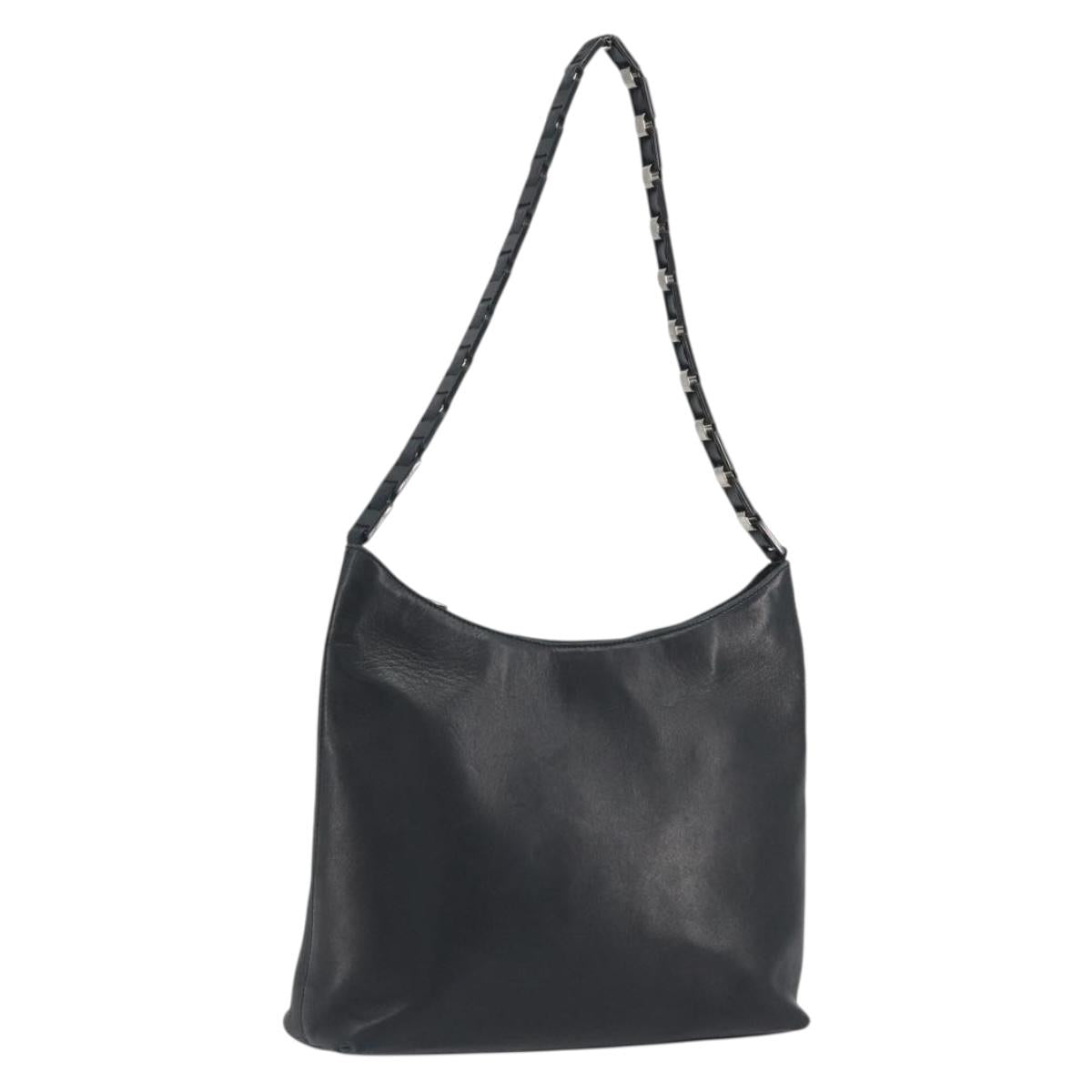 Salvatore Ferragamo Shoulder Bag Leather Black Silver Auth bs36748