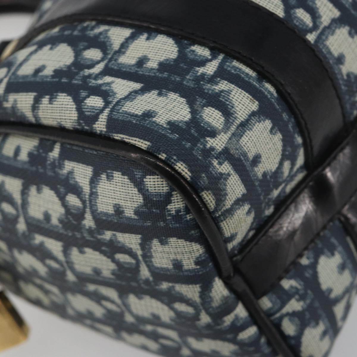 Christian Dior Trotter Canvas Hand Bag PVC Navy Gold Auth bs36749