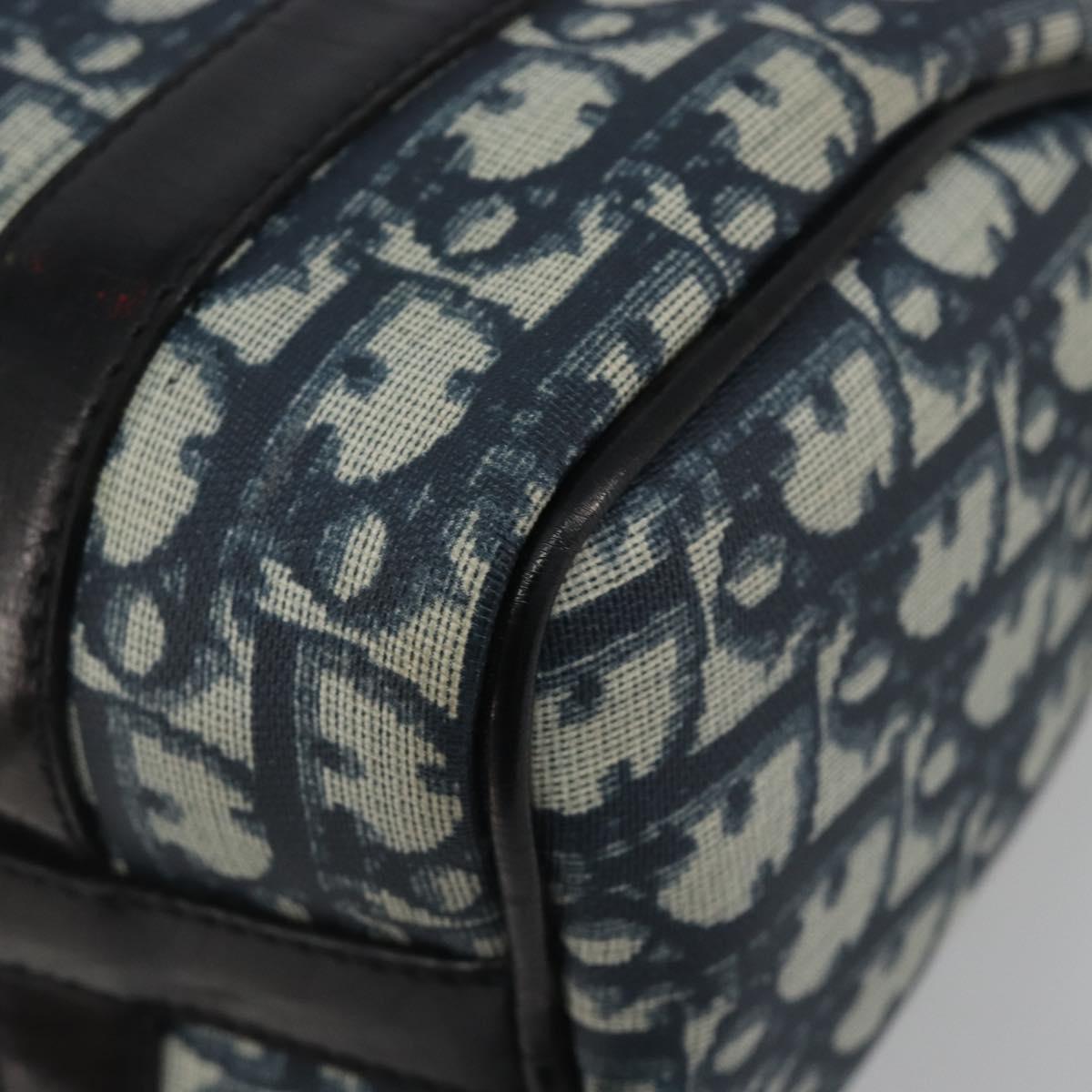 Christian Dior Trotter Canvas Hand Bag PVC Navy Gold Auth bs36749