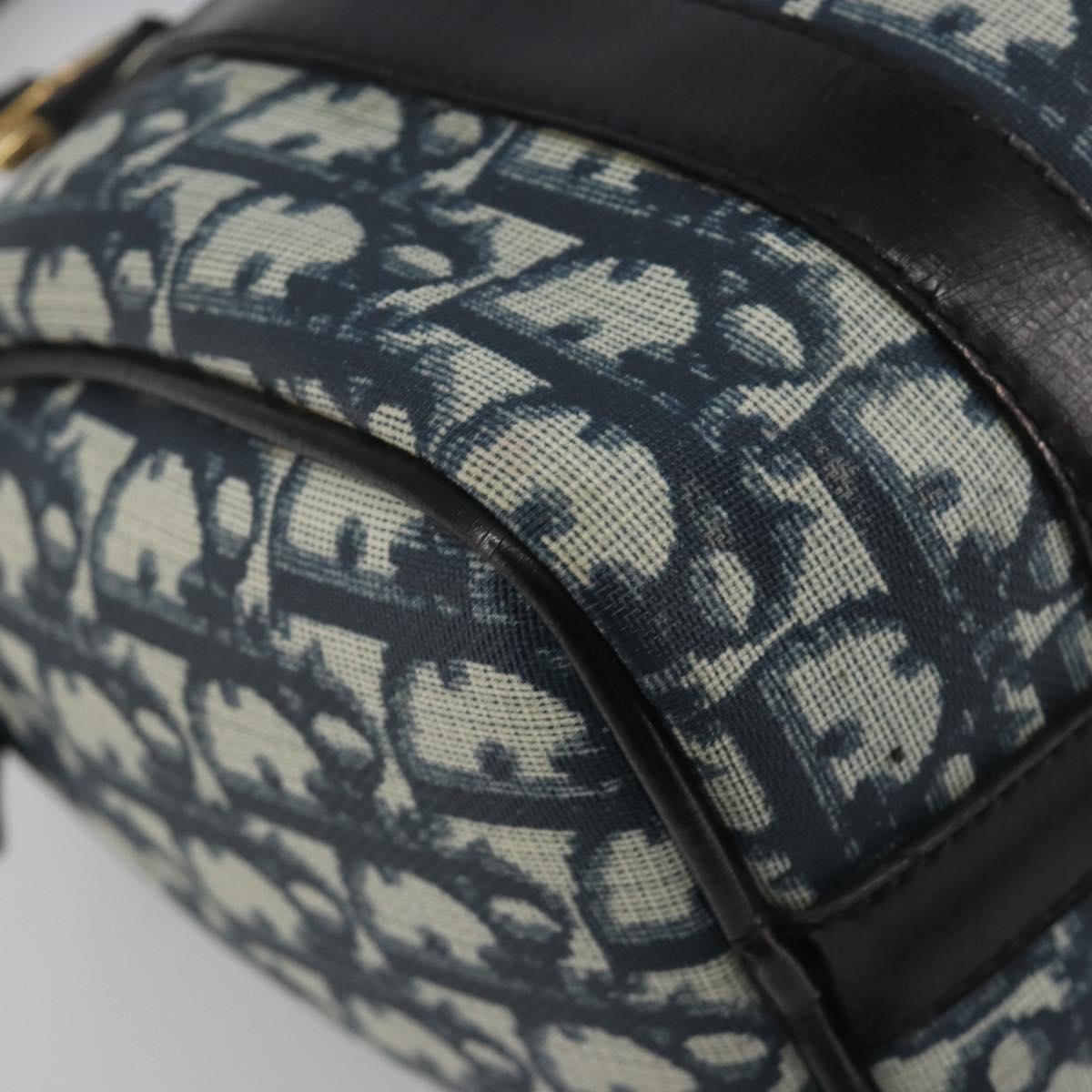 Christian Dior Trotter Canvas Hand Bag PVC Navy Gold Auth bs36749