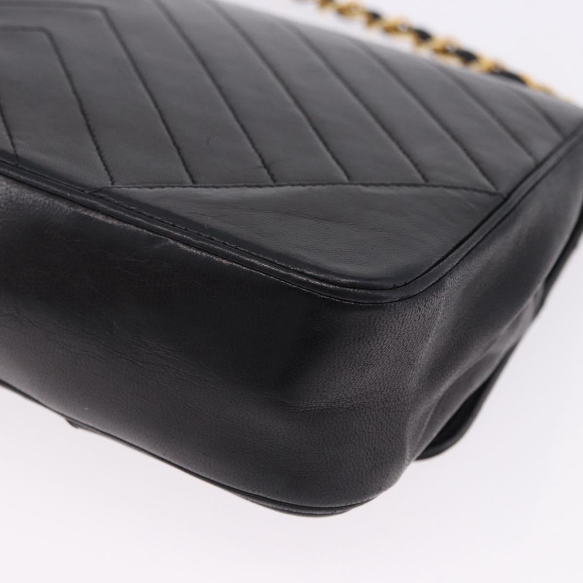 CHANEL V stitch Chain Shoulder Bag Lamb Skin Black Gold CC Auth bs36750