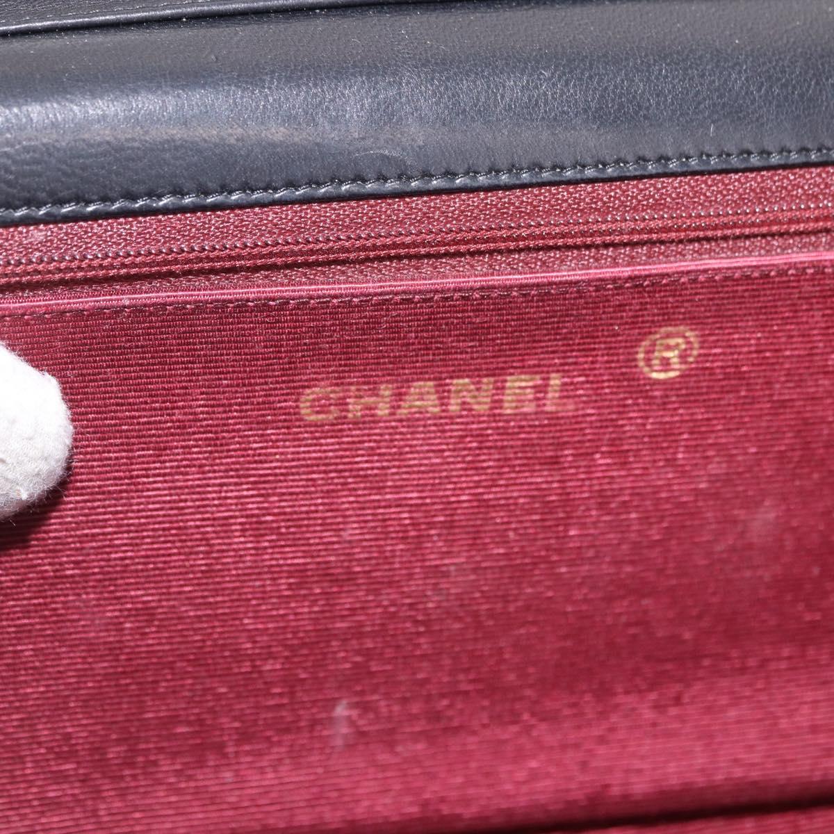 CHANEL V stitch Chain Shoulder Bag Lamb Skin Black Gold CC Auth bs36750