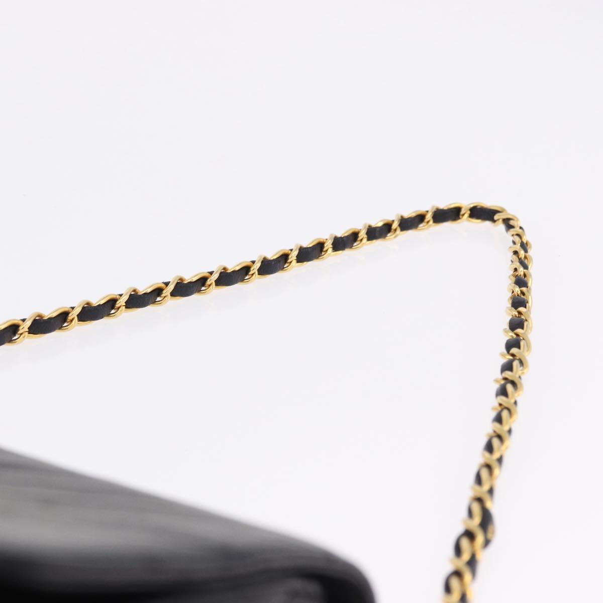 CHANEL V stitch Chain Shoulder Bag Lamb Skin Black Gold CC Auth bs36750