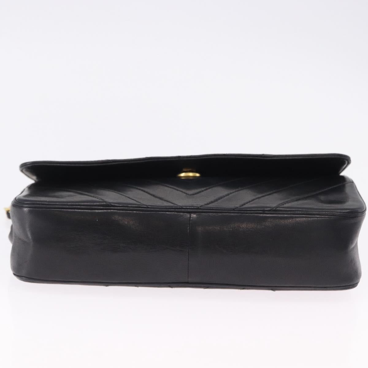 CHANEL V stitch Chain Shoulder Bag Lamb Skin Black Gold CC Auth bs36750