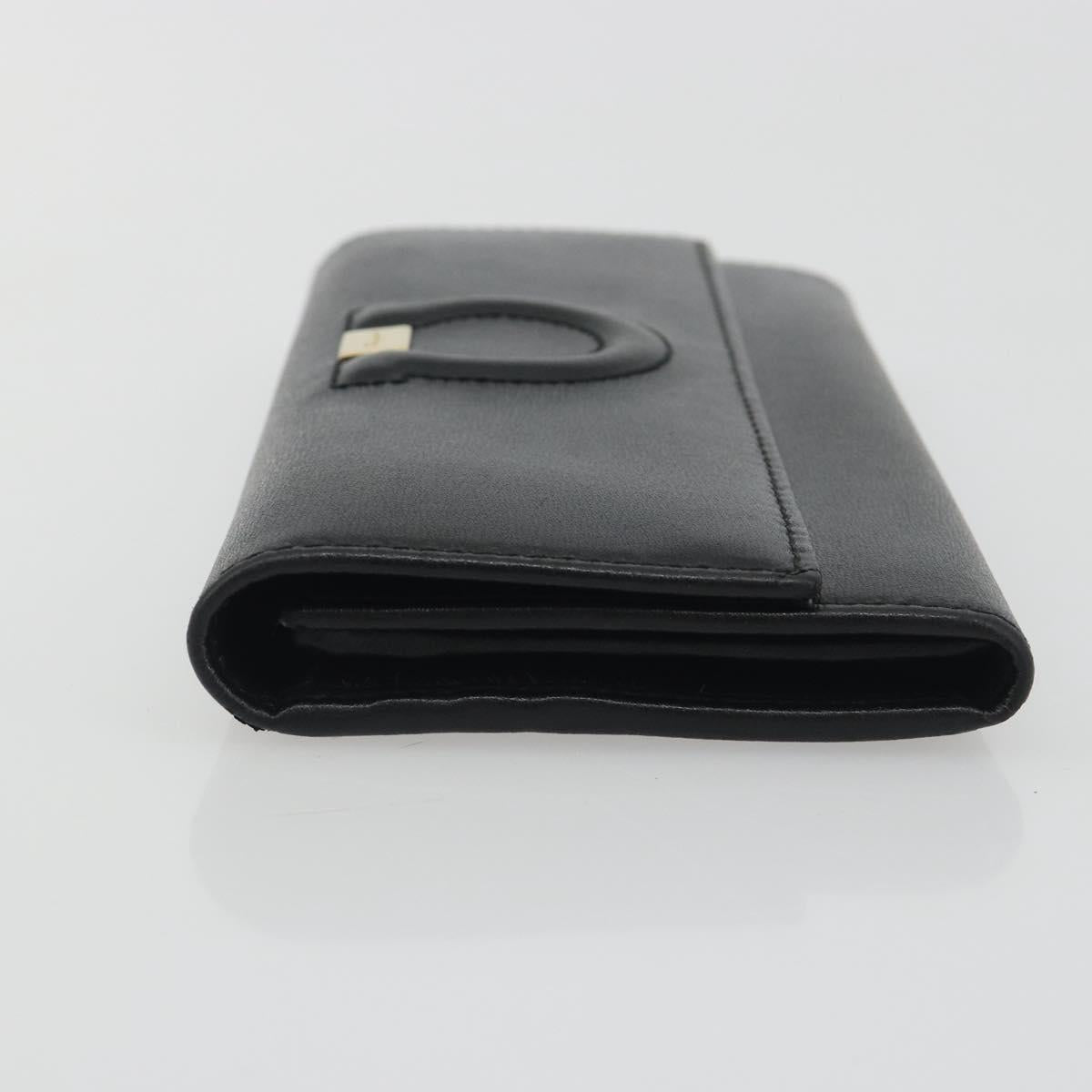 Salvatore Ferragamo Gancini Long Wallet Leather Black Gold Auth bs36751