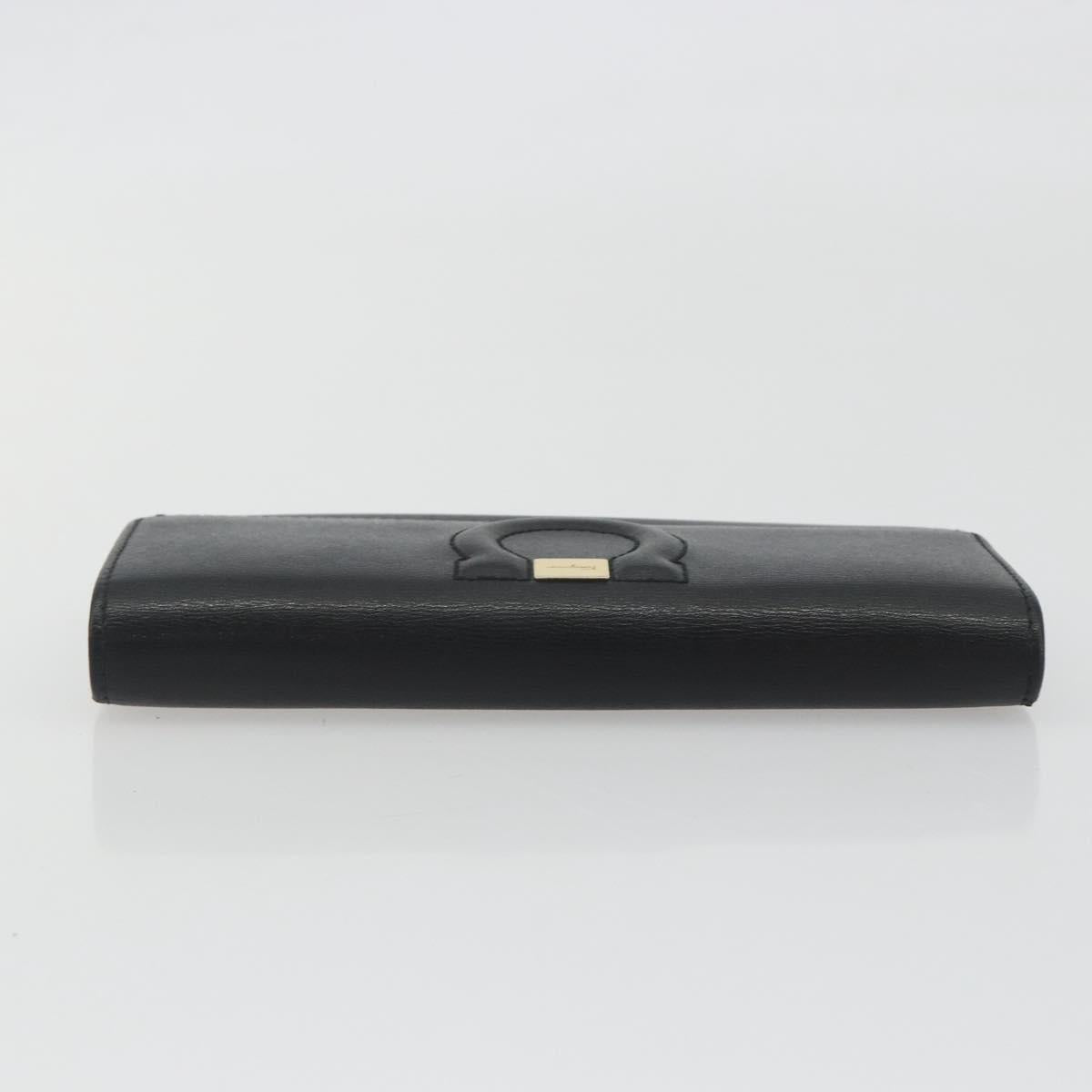 Salvatore Ferragamo Gancini Long Wallet Leather Black Gold Auth bs36751