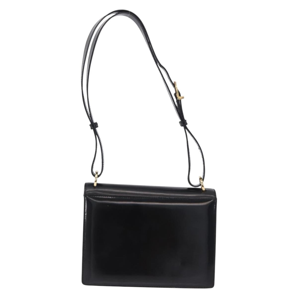 Salvatore Ferragamo Gancini Shoulder Bag Leather Black Gold Auth bs36752