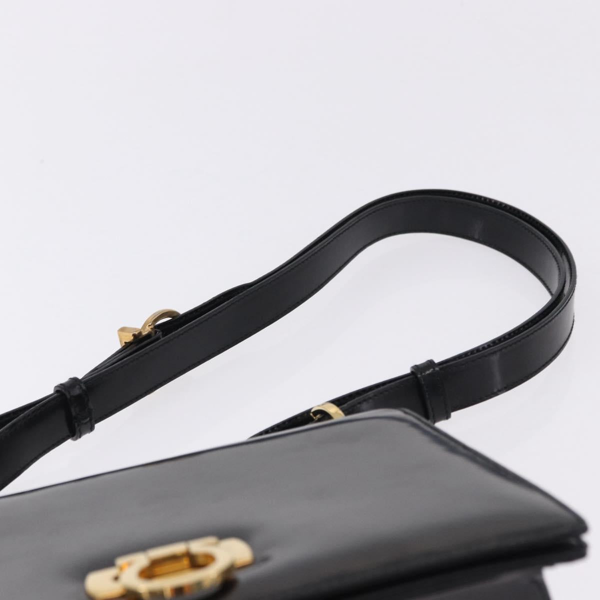 Salvatore Ferragamo Gancini Shoulder Bag Leather Black Gold Auth bs36752