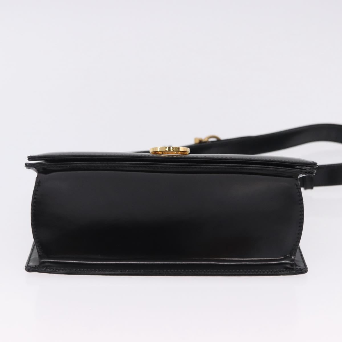 Salvatore Ferragamo Gancini Shoulder Bag Leather Black Gold Auth bs36752