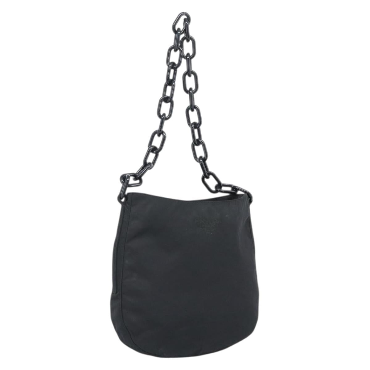 PRADA Chain Shoulder Bag Nylon Black Silver Auth bs36754A