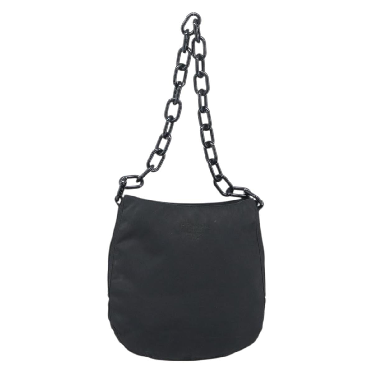 PRADA Chain Shoulder Bag Nylon Black Silver Auth bs36754A