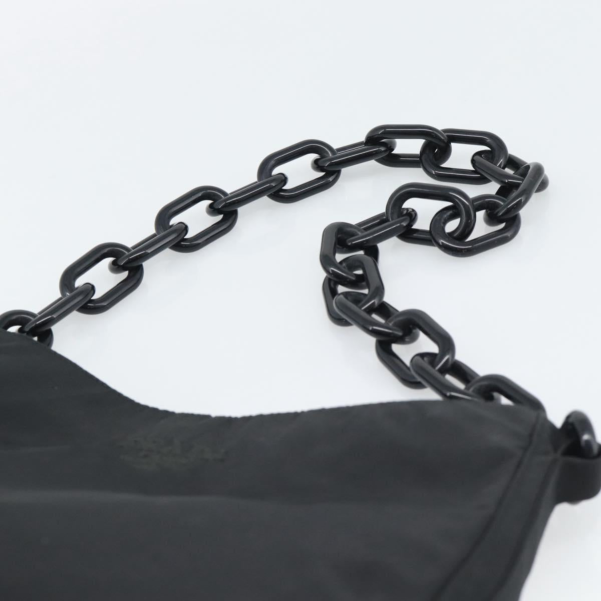 PRADA Chain Shoulder Bag Nylon Black Silver Auth bs36754A