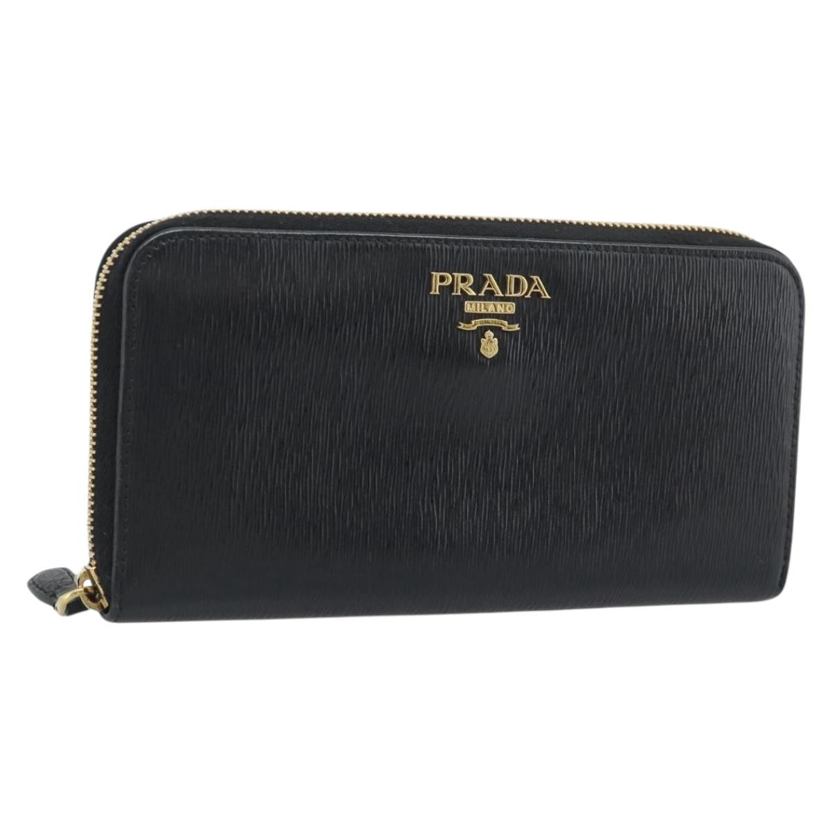PRADA Long Wallet Safiano Leather Black Gold Auth bs36755