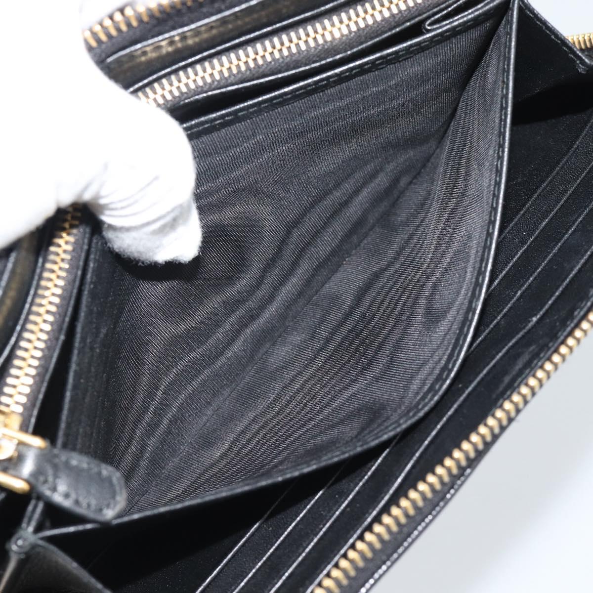PRADA Long Wallet Safiano Leather Black Gold Auth bs36755