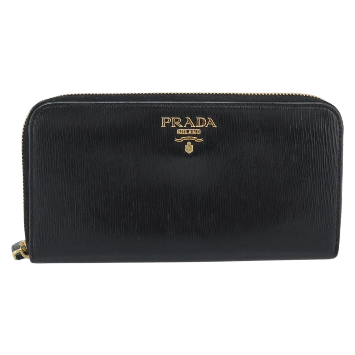 PRADA Long Wallet Safiano Leather Black Gold Auth bs36755