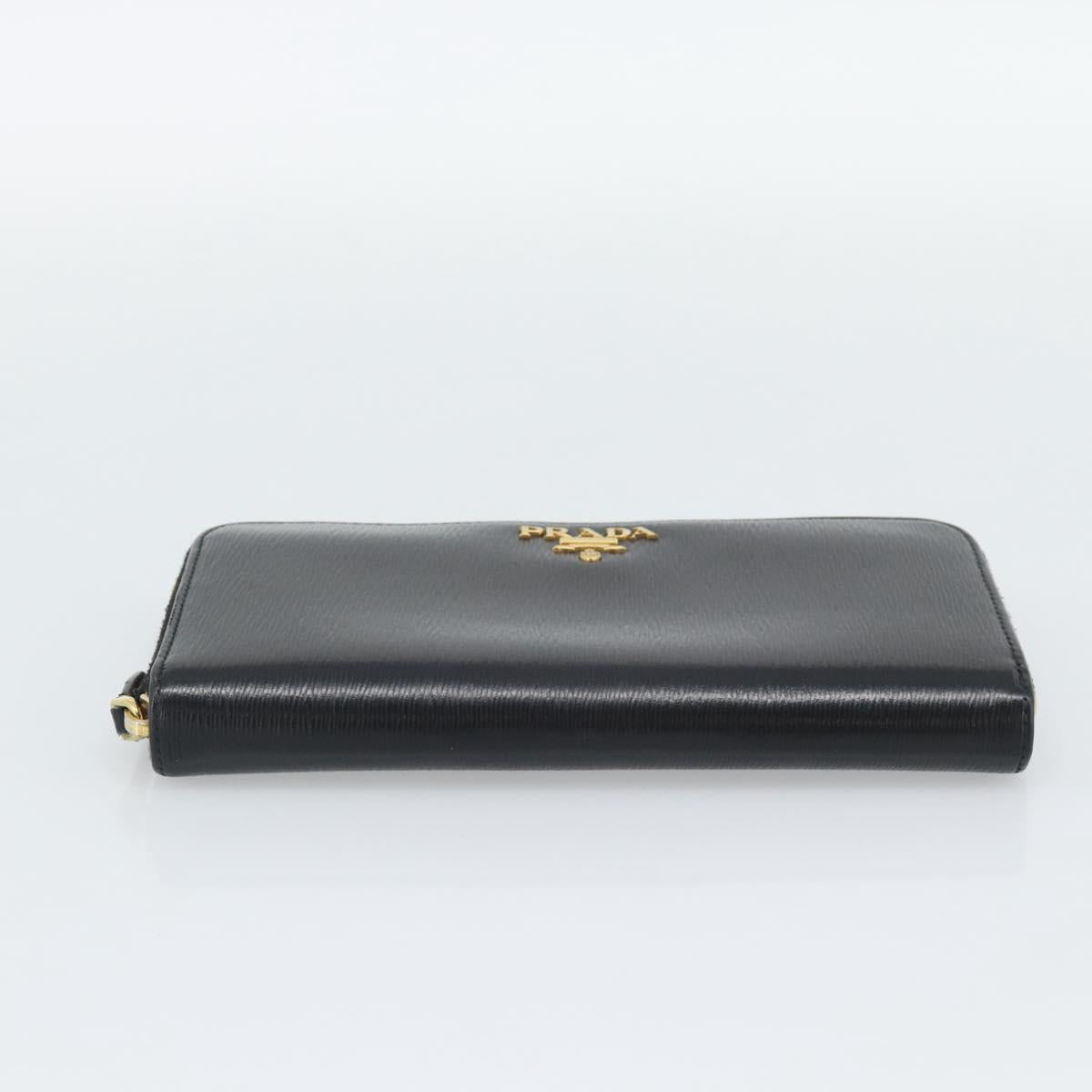 PRADA Long Wallet Safiano Leather Black Gold Auth bs36755