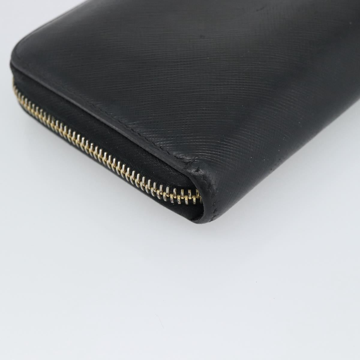 PRADA Long Wallet Leather Black Gold Auth bs36759