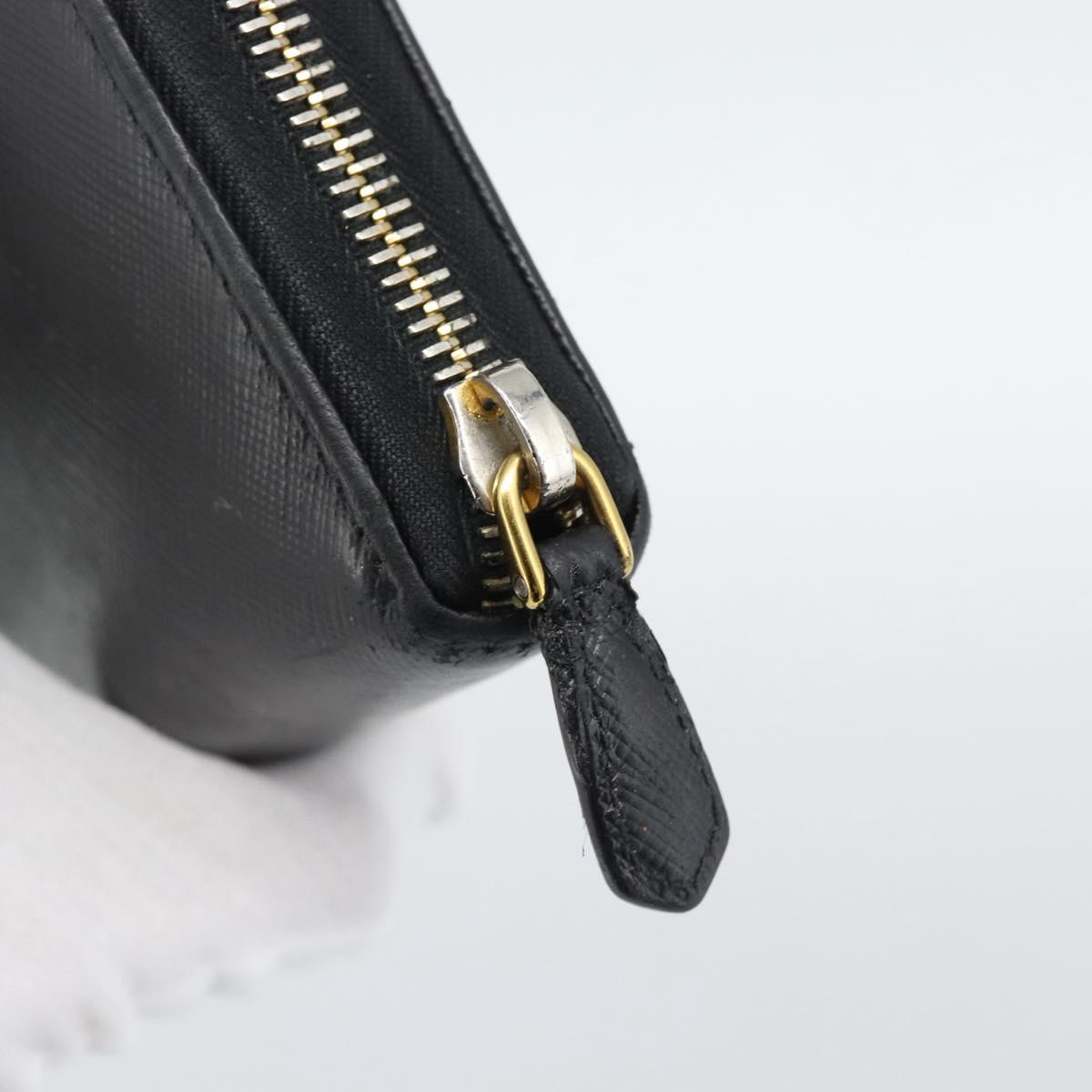 PRADA Long Wallet Leather Black Gold Auth bs36759