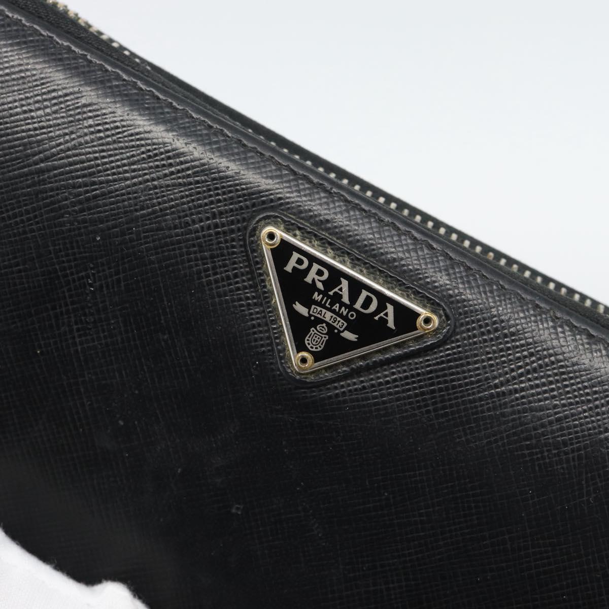 PRADA Long Wallet Leather Black Gold Auth bs36759