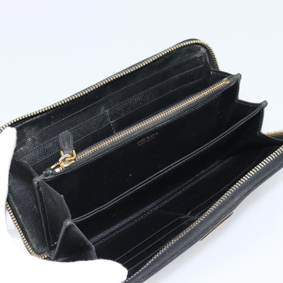 PRADA Long Wallet Leather Black Gold Auth bs36759