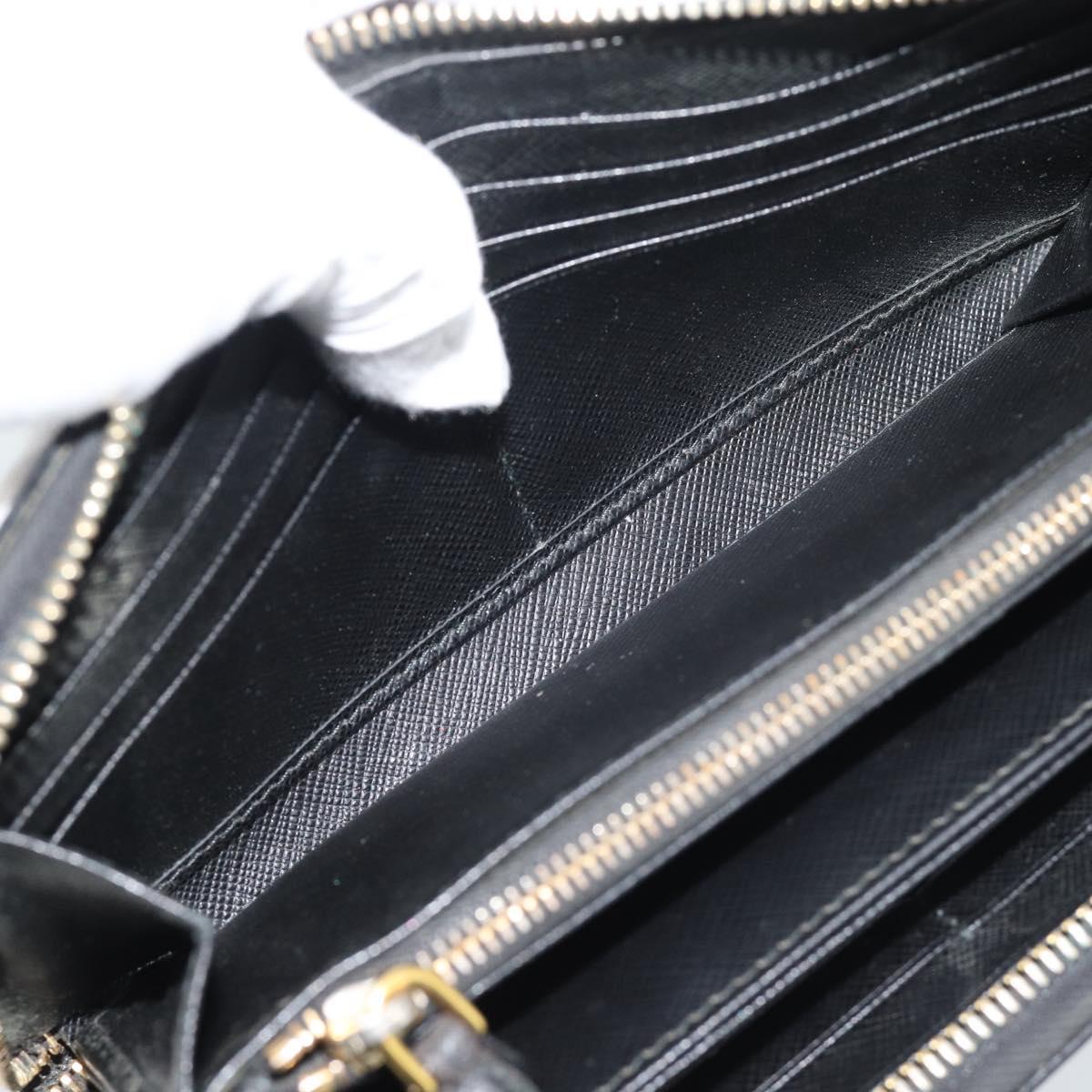 PRADA Long Wallet Leather Black Gold Auth bs36759