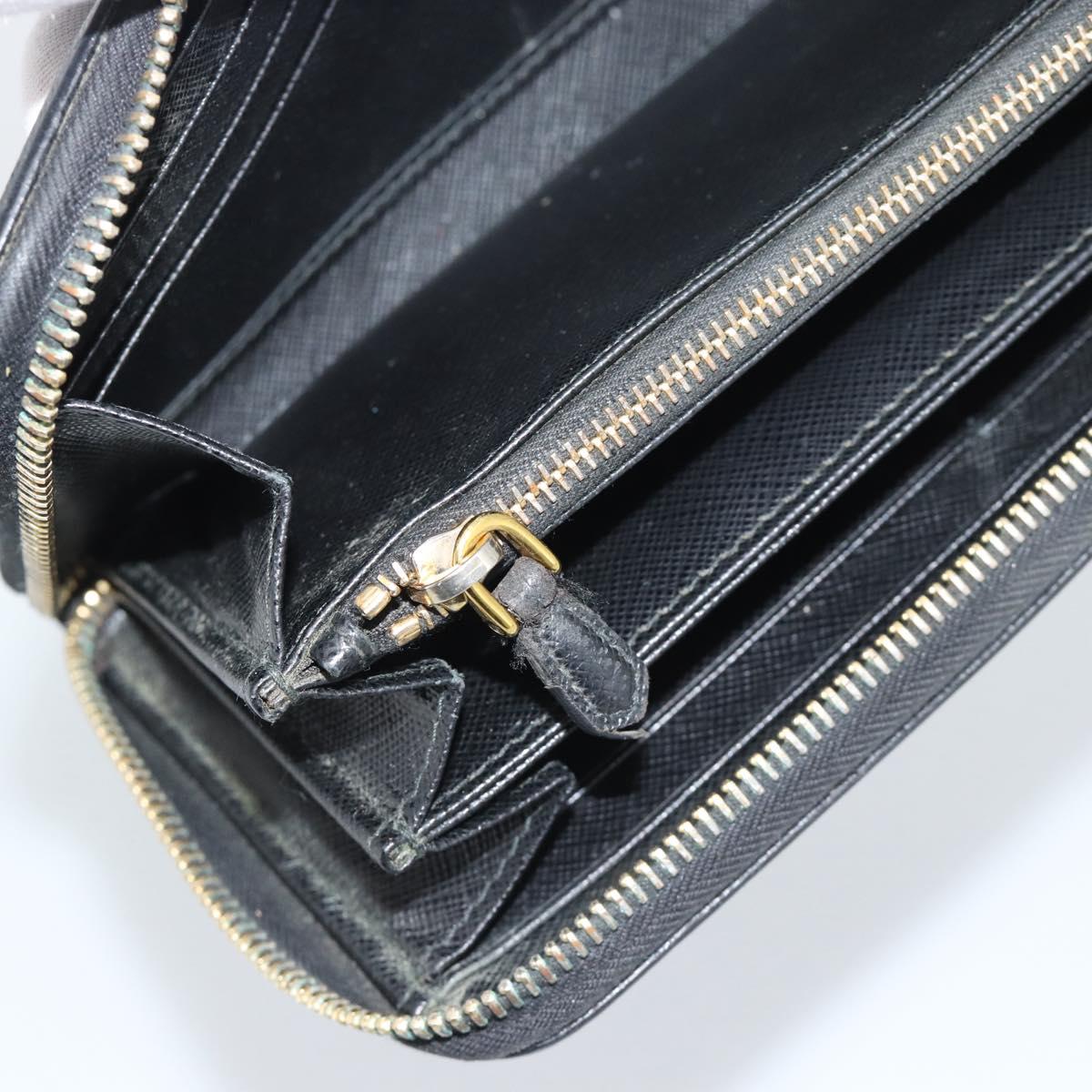 PRADA Long Wallet Leather Black Gold Auth bs36759